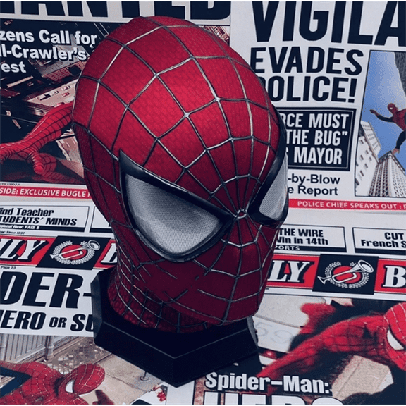 Guvpev Spider Helmet Mask - Superhero Peter Parker Masks, Halloween Costume Mask, 3D Spandex Full Face Red Wearable Mask,  Superhero Toys Gifts for Men, Teens, Halloween & Christmas Dress Up