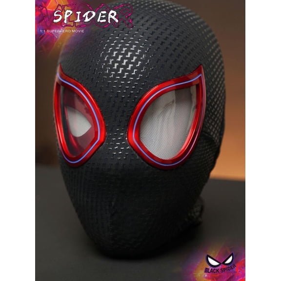 Guvpev Superhero Mask, Electric Spider Role Play Helmet, Moving Eyes & LED Lights, Remote Control Spider Costume Full Face Cosplay Masks, Superhero Movie 1:1 Model Prop Replica