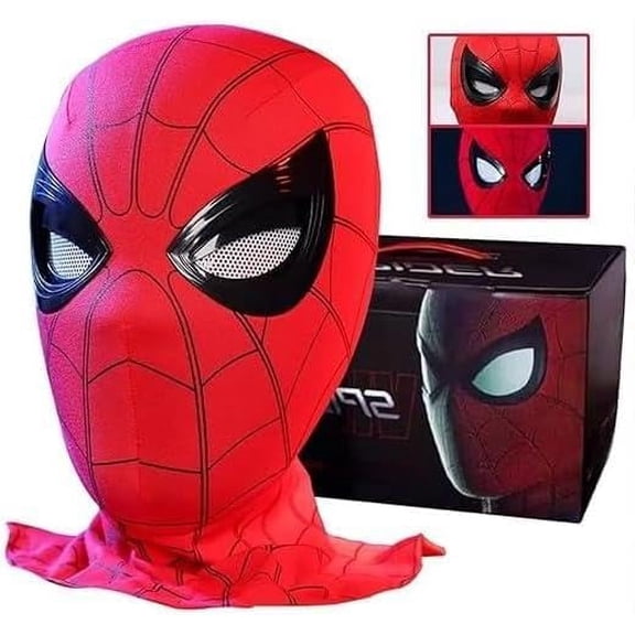 Guvpev Superhero with Moving Eyes, Super Hero Cosplay Mask Helmet, Full Face Chin Control Eyes, Realistic Spider Costume Mask for teen & Adults, Halloween Superhero Costume Accessories
