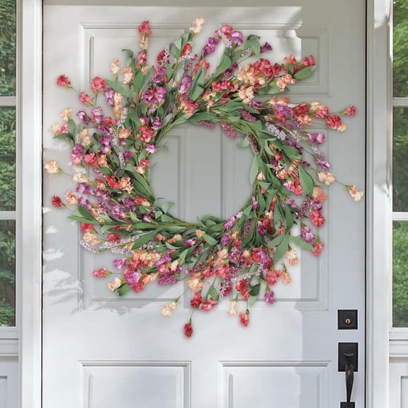 Guvpev Spring Wreath for Front Door - 24" Spring/Summer Wreaths for Front Door, Spring Door Wreaths for All Seasons, Artificial Colorful Floral Wreaths for Indoor Outdoor Home Wall Farmhouse Decor