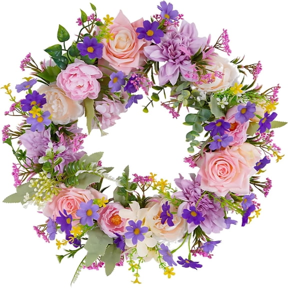 Guvpev Spring Wreaths For Front Door, 18.1 In (46 Cm) Wreath, White, And Faux Flowers, Suitable For Indoor Outdoor, Silk Flowers With Lifelike Greenery