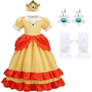 Guvpev Girls Princess Dress - Halloween Deluxe Cosplay Costumes Outfit with Crown & Dress up Accessories for Carnival Birthday Party & Fancy Dress up