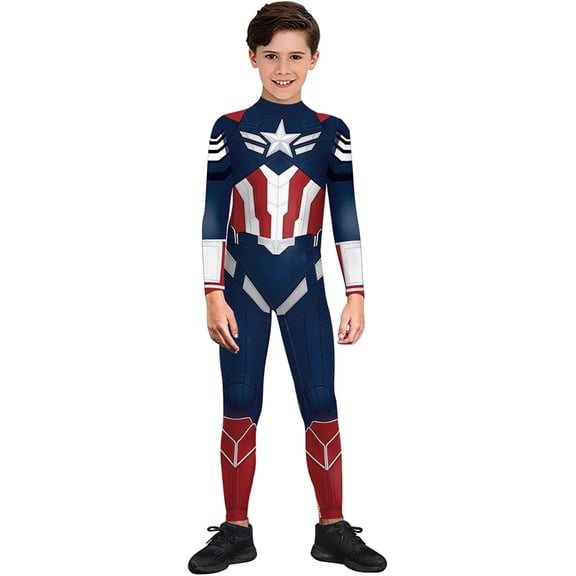 Guvpev Superhero Captain Costume, 3D Spandex Halloween Cosplay Bodysuit Jumpsuit, Superhero Full Body Dress-Up Outfit for Halloween Party, Birthday, Carnival & Stage Performance