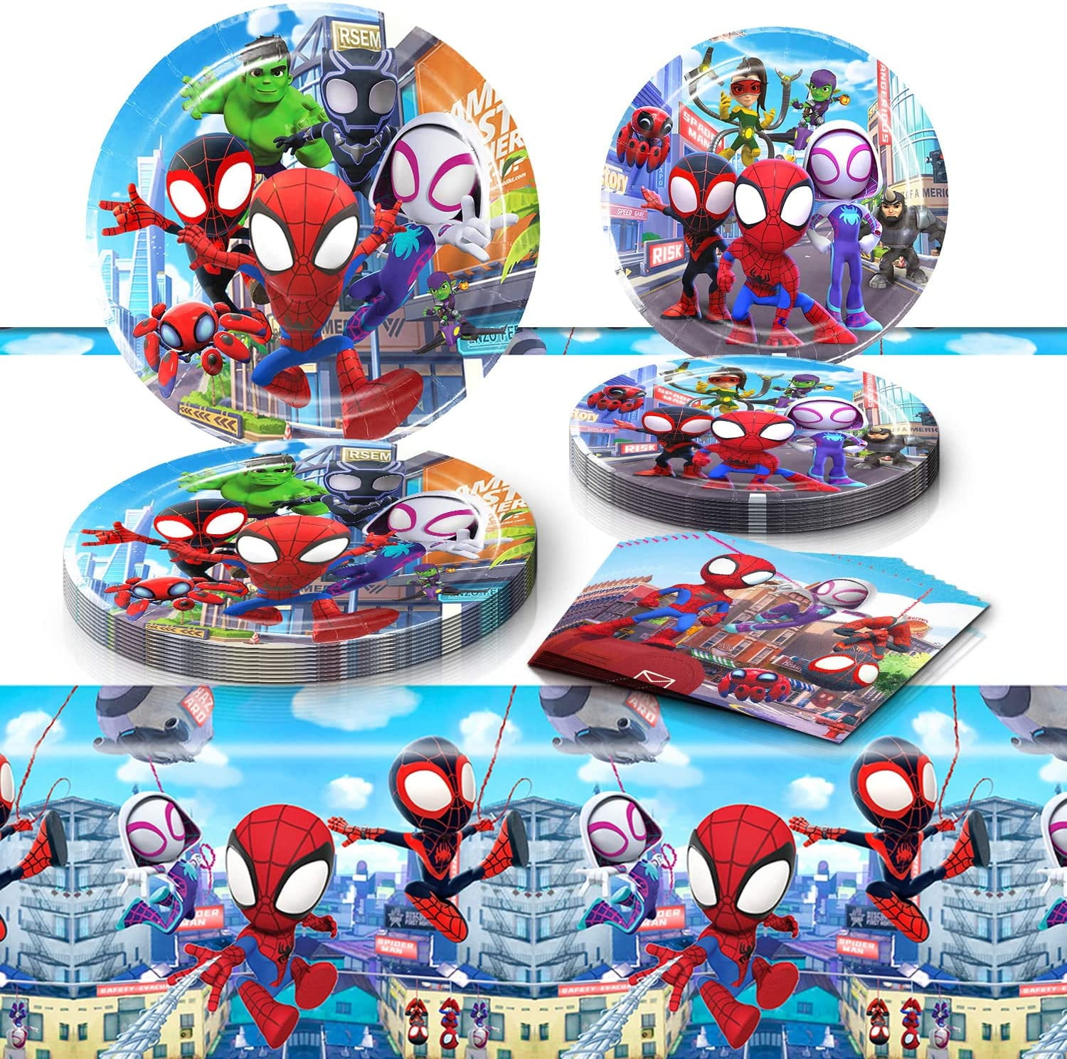 Guvpev Superhero Spidey Birthday Decorations, 20 Plates, 20 Napkins & 1 Tablecover for Spider Hero Man Birthday Party Supplies, Spidey Theme Party Decorations, Superhero Party Decor for Kids & Fans