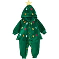 thumbnail image 1 of Guvpev T'oddler Christmas Tree Costume, Unisex B'aby Christmas Holiday Outfit, Colorful Bobbles Hooded Long Sleeve Romper Jumpsuit, Zipper Front, Loose Legs, Funny Xmas Clothes, 1 of 15