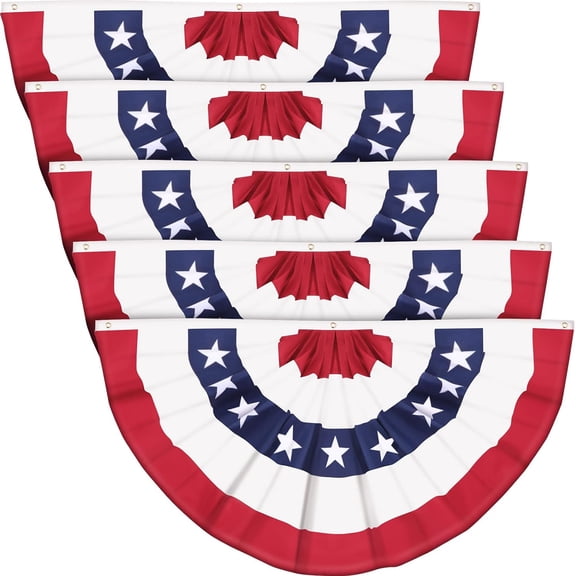 Guvpev USA 250th Anniversary Pleated Fan Flag Patriotic Bunting - 3 x 6 FT Heritage American Flag Bunting Outdoor American 4th of July Decoration Flags Half Fan Bunting Flag Decorate for Yard Decor