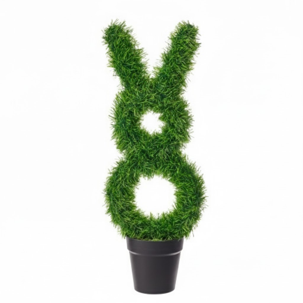 Guvpev UV Potted Grass Silo Bunny Topiary 25