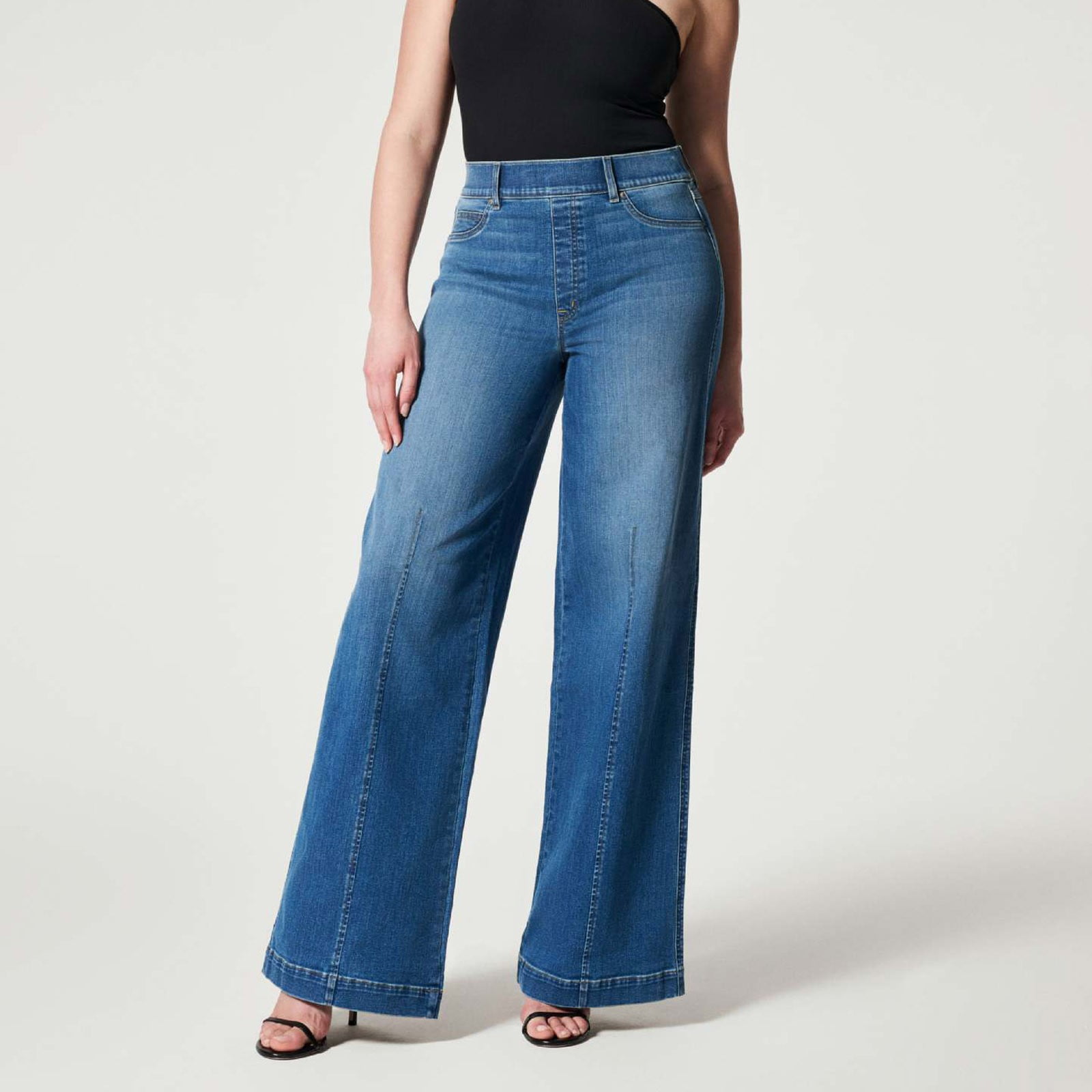 Guvpev Women's Plus Size Wide Leg Cotton Jean Seamed Front Wide Leg Jeans Casual Fashion Trousers Walmart.com
