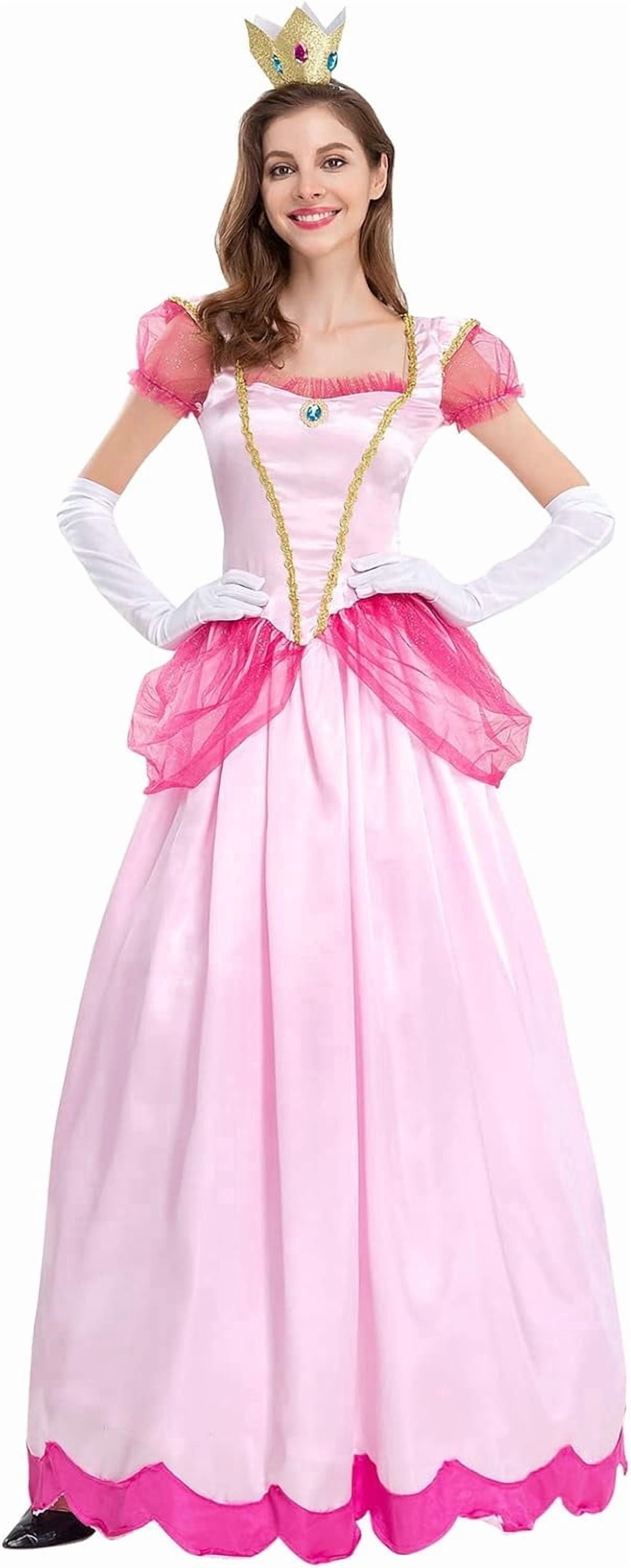 Guvpev Women's Princess Dress - Puff Sleeve Long Dress, Glove, Crown, 3Pcs Princess Costume, Halloween Cosplay Costume with Dress Up Accessories, Birthday Party Fancy Dress up Outfits