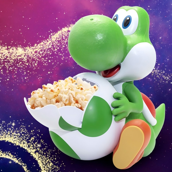 CEklwe Yoishi Popcorn Bucket, 11.8" 3D Sculpted Snack Container, Food Safe Plastic Movie Night Bowl for Collectibles & Fans, Home Theater Decor & Mario Galaxy Birthday Gift Idea