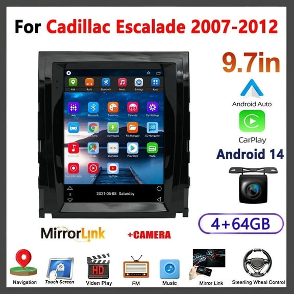 Guwzn Car Stereo Radio for Cadillac SLS/ Escalade 2007-2012 9.7" Android 14 Touchscreen, Car Radio 4+64G Wifi GPS Navigation, Wireless CarPlay Android Auto