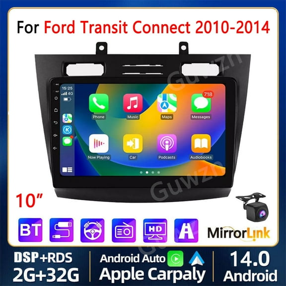 Guwzn Car Stereo Radio for Ford Transit Connect 2010-2014 10" Android 14 Touchscreen, Car Radio 2+32G Wifi GPS Navigation Wireless Carplay Android Auto