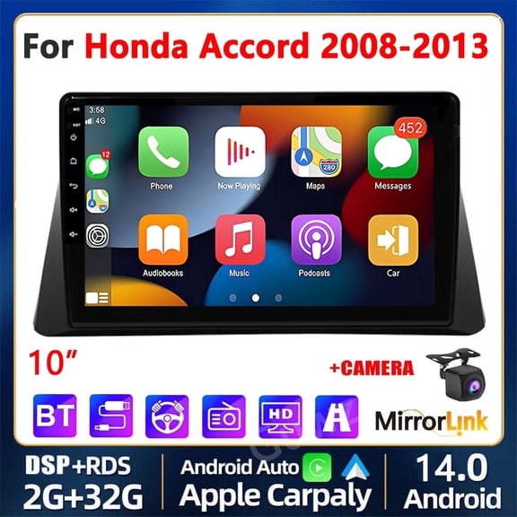 Guwzn Car Stereo Radio Wireless Carplay for Honda Accord 8th 2008-2013 10" Android 14 Touchscreen, Car Radio 2+32G Wifi GPS Navigation Android Auto