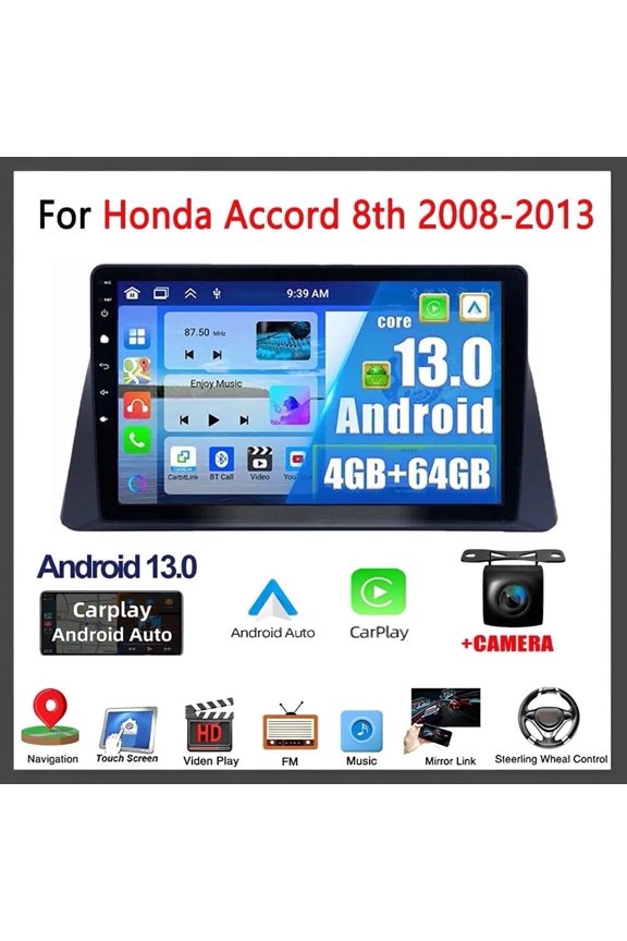Car Stereo Radio for Honda Accord 8th 2008-2013 9.7" Touchscreen 4+64G Vehicle GPS Navigation Wireless CarPlay Android Auto