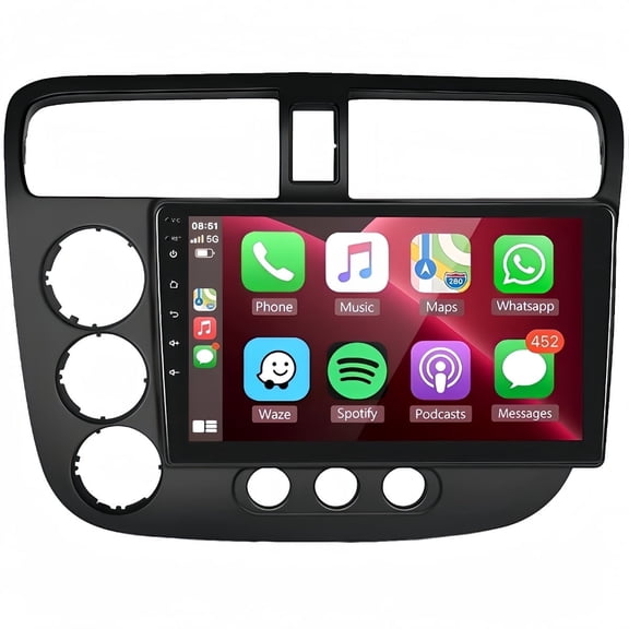 Guwzn Car Stereo Radio for Honda Civic 2000-2005 9" Touchscreen 2+32G Vehicle GPS Navigation Wireless CarPlay Android Auto