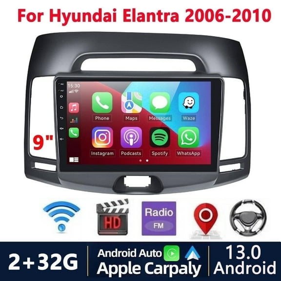 Guwzn Car Stereo Radio for Hyundai Elantra 2006-2010 9" Touchscreen 2+32G Vehicle GPS Navigation Wireless CarPlay Android Auto