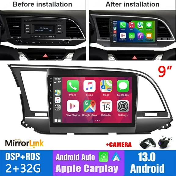 Guwzn Car Stereo Radio for Hyundai Elantra 2016-2018 9" Touchscreen 2+32G Vehicle GPS Navigation Wireless CarPlay Android Auto