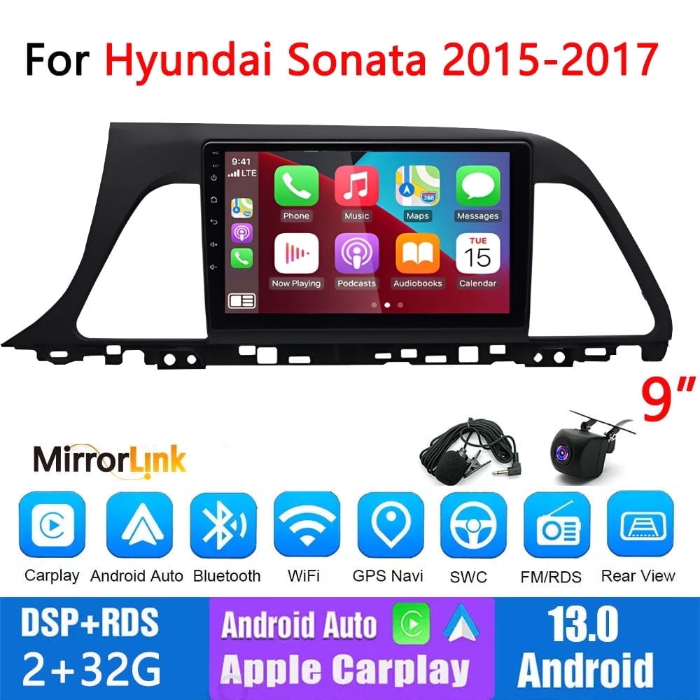 Guwzn Car Stereo Radio for Hyundai Sonata 2015-2017 9" Touchscreen 2+32G Vehicle GPS Navigation Wireless CarPlay Android Auto
