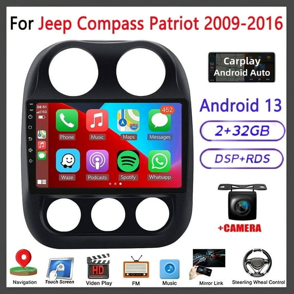Guwzn Car Stereo Radio for Jeep Compass Patriot 2009-2016 10" Touchscreen 2+32G Vehicle GPS Navigation Wireless CarPlay Android Auto