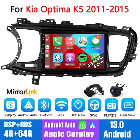 Guwzn Car Stereo Radio for Kia Optima K5 2011-2015 9" Touchscreen 4+64G Vehicle GPS Navigation Wireless CarPlay Android Auto