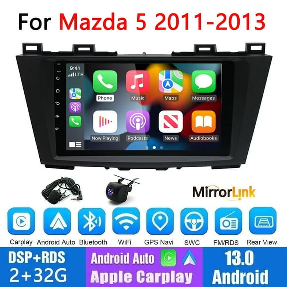 Guwzn Car Stereo Radio for Mazda 5 2011-2013 9" Touchscreen 2+32G Vehicle GPS Navigation Wireless CarPlay Android Auto