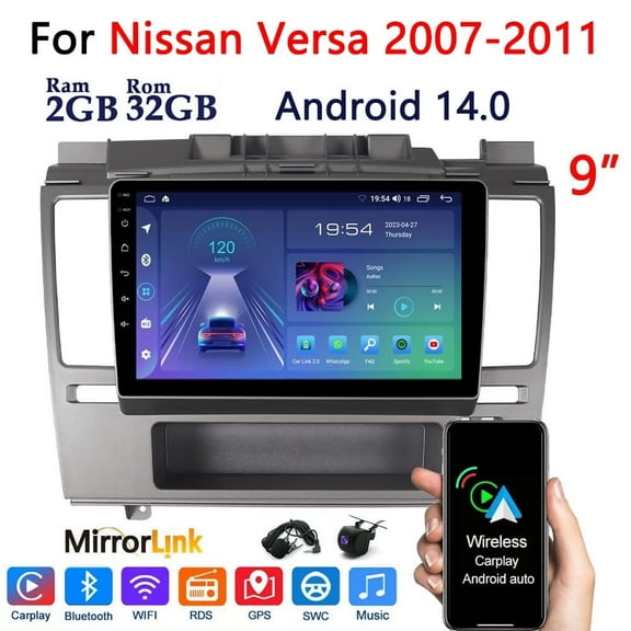 Guwzn Car Stereo Radio for Nissan Versa 2007-2011 9" Android 14 Touchscreen, Car Radio 2+32G Wifi GPS Navigation Wireless Carplay Android Auto