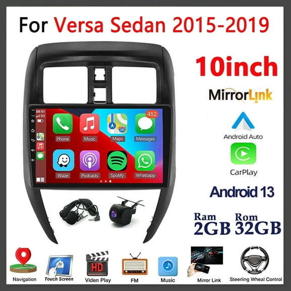 Guwzn Car Stereo Radio for Nissan Versa Sedan 2015-2019 10" Touchscreen 2+32G Vehicle GPS Navigation Wireless CarPlay Android Auto