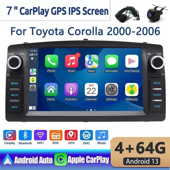 Guwzn Car Stereo Radio for Toyota Corolla 2000-2006 7" Touchscreen 4+64G Vehicle GPS Navigation Wireless CarPlay Android Auto
