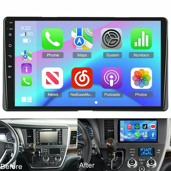 Guwzn Car Stereo Radio for Toyota Sienna 2015-2018 9" Touchscreen 2+32G Vehicle GPS Navigation Wireless CarPlay Android Auto