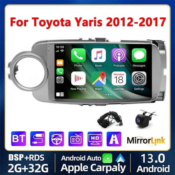 Guwzn Car Stereo Radio for Toyota Yaris 2012-2017 9" Touchscreen 2+32G Vehicle GPS Navigation Wireless CarPlay Android Auto