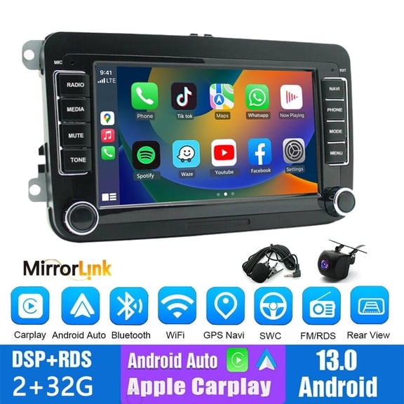 Guwzn Universal Car Stereo Radio for Volkswagen 7" Touchscreen 2+32G Vehicle GPS Navigation Wireless CarPlay Android Auto