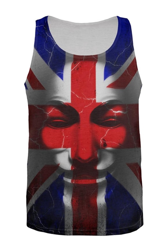 Guy Fawkes Day Union Jack Distressed British Flag Mask All Over Mens Tank Top Multi 2XL