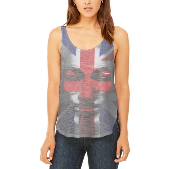 Guy Fawkes Day Union Jack Distressed British Flag Mask Juniors Flowy Side Slit Tank Top Multi X-LG