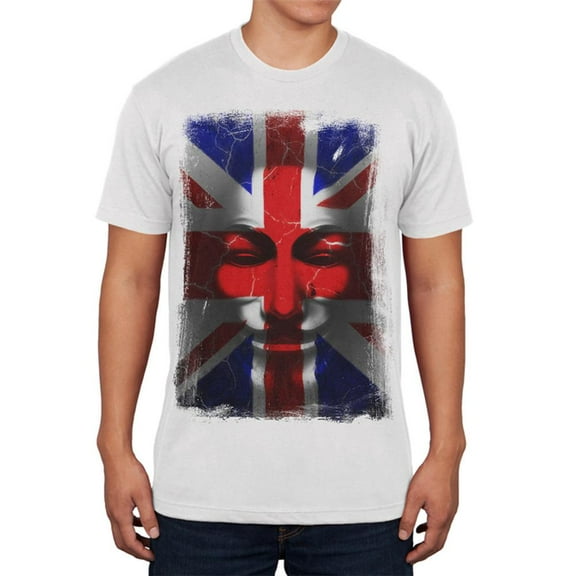 Guy Fawkes Day Union Jack Distressed British Flag Mask Mens Soft T Shirt White LG