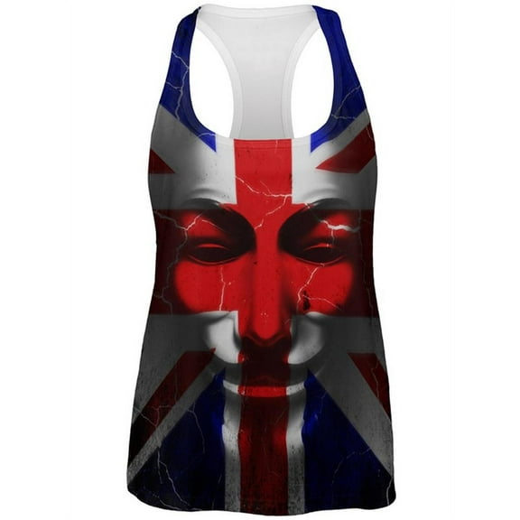 Guy Fawkes Day Union Jack Distressed British Flag Mask Womens Work Out Tank Top Multi 2XL