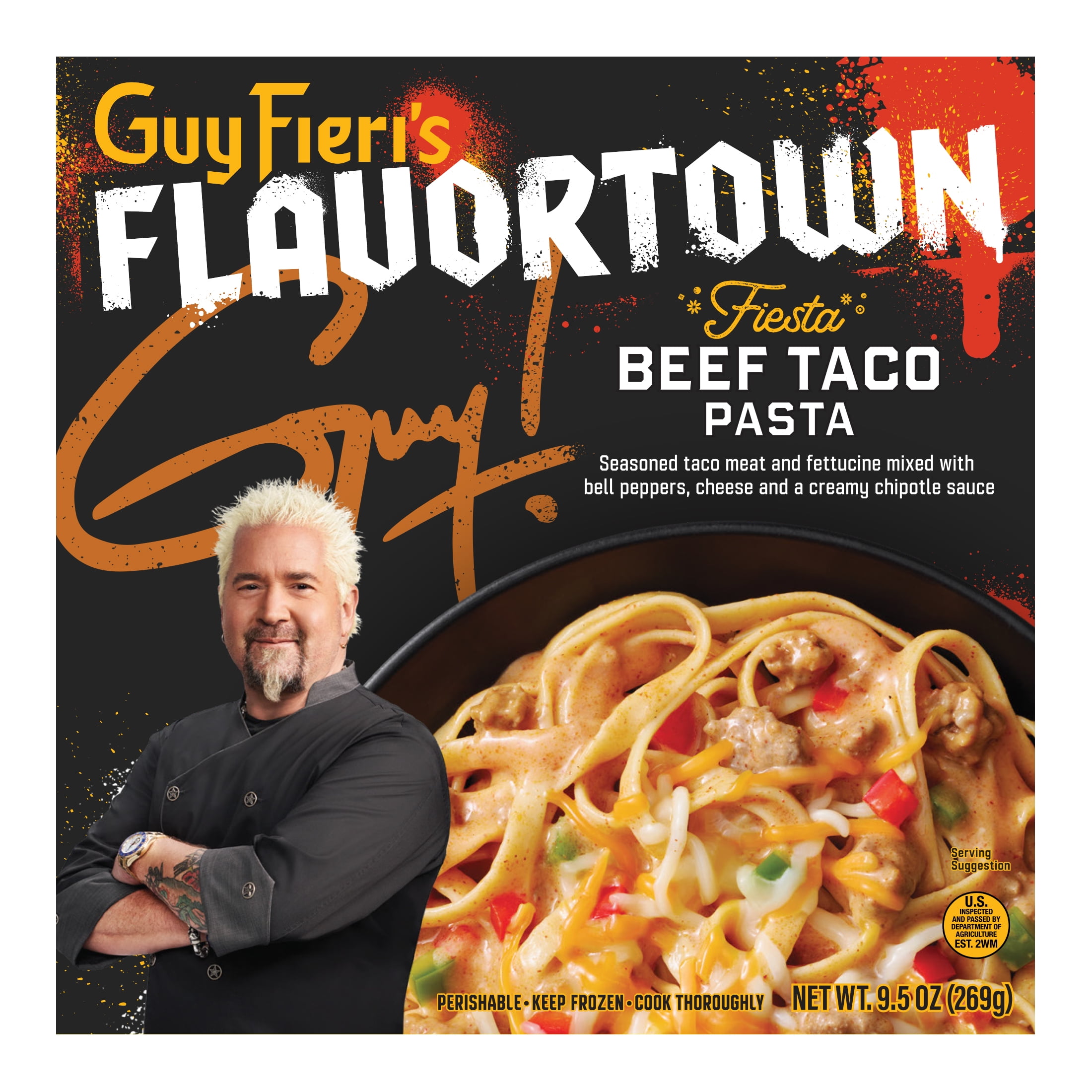 Guy Fieri's Flavortown Fiesta Beef Taco Pasta with Bell Peppers and Chipotle Sauce, 9.5 oz (Frozen)