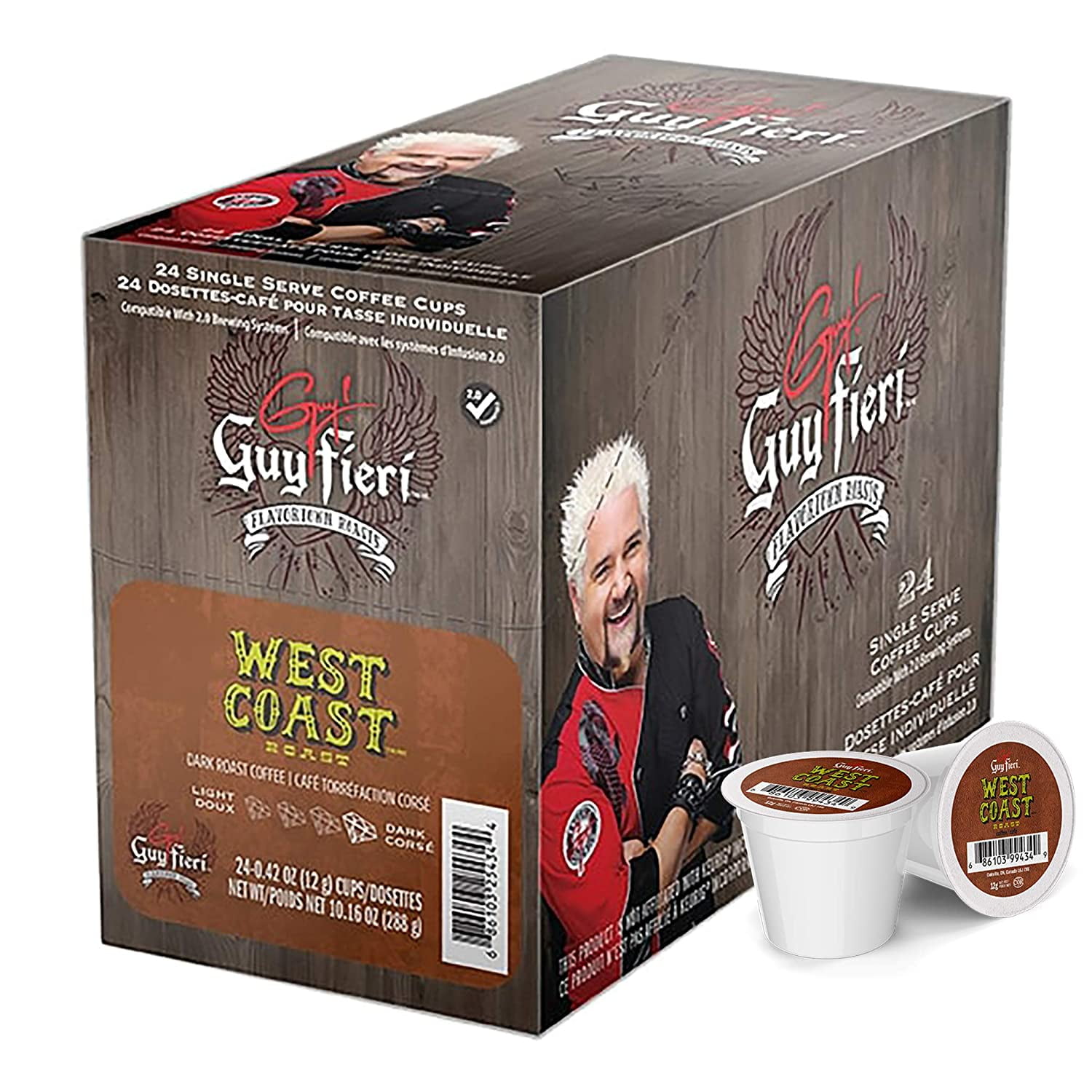 Guy Fieri Flavortown Roasts Coffee Pods, West Coast Roast Dark Roast Coffee in Single Serve Cups, 24 Count