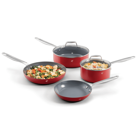 Guy Fieri's Flavortown 6-Piece Ceramic Cookware Set, 8" & 10.2" Frypans, 2QT Saucepan, 3.2QT Sautépan Nonstick, Oven & Dishwasher Safe, Easy to Clean Everyday Cookware
