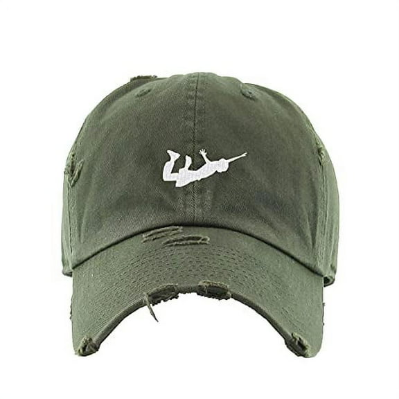 Guy Flying Vintage Baseball Cap Embroidered Cotton Adjustable Distressed Dad Hat Olive