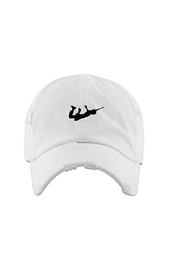 Guy Flying Vintage Baseball Cap Embroidered Cotton Adjustable Distressed Dad Hat White