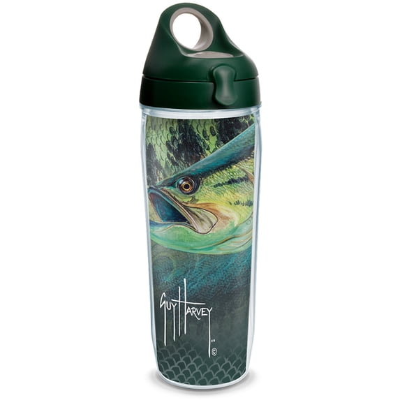 Guy Harvey Bass Camo Pattern 24 oz Water Bottle with lid