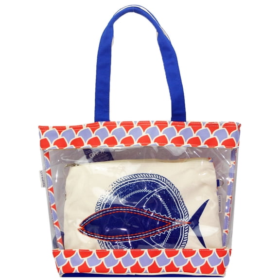 Guy Harvey Clear Stadium Tote Bag with Removable Accessory Pouch - Transparent PVC Shoulder Bag for Events, Beach, and Travel