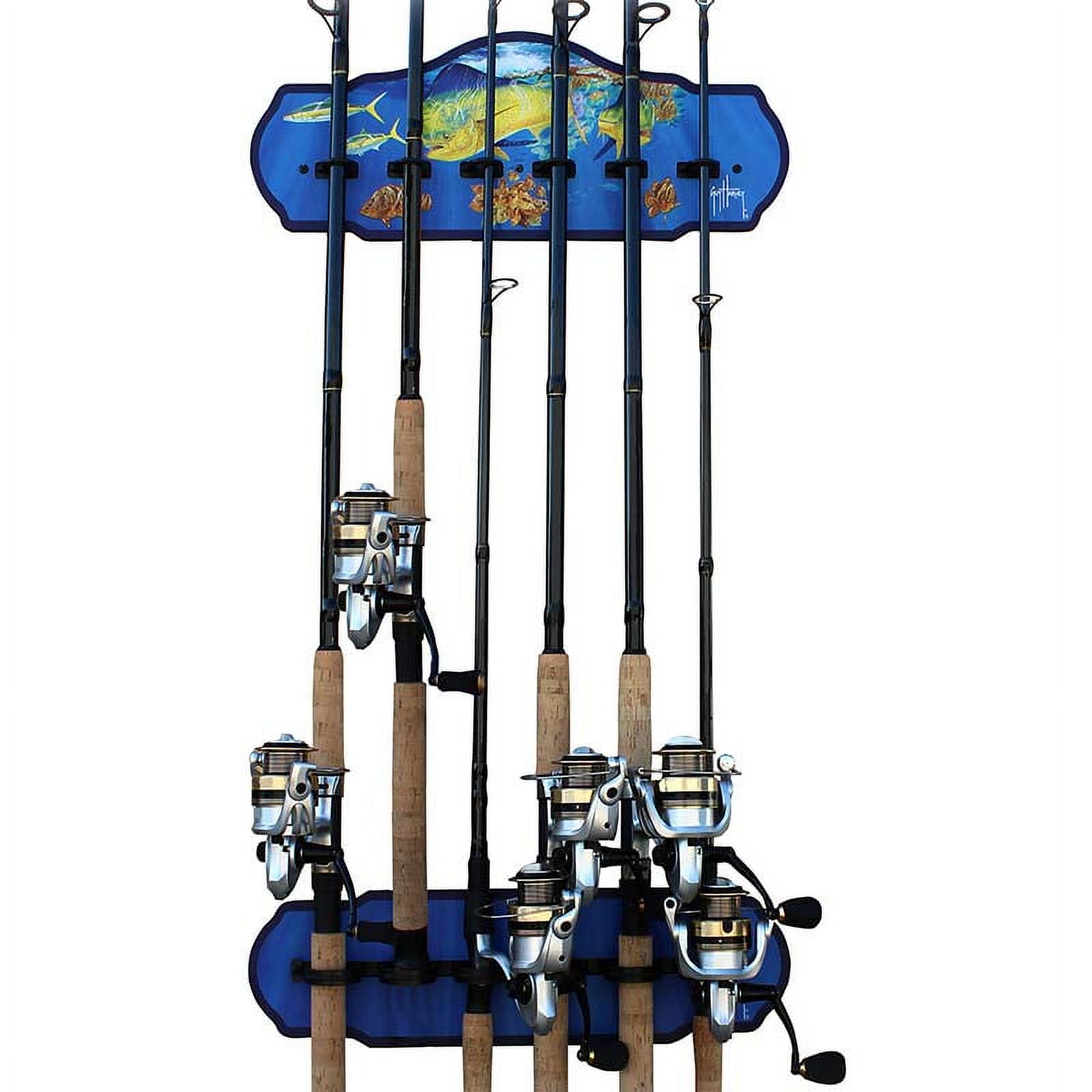 Guy Harvey Blue and Yellow Wall-Mounted Fishing Rod Rack