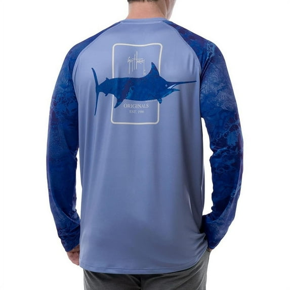Guy Harvey Men's Box Marlin Raglan Sleeve Performance Fishing Tee | REALTREE Powder Blue