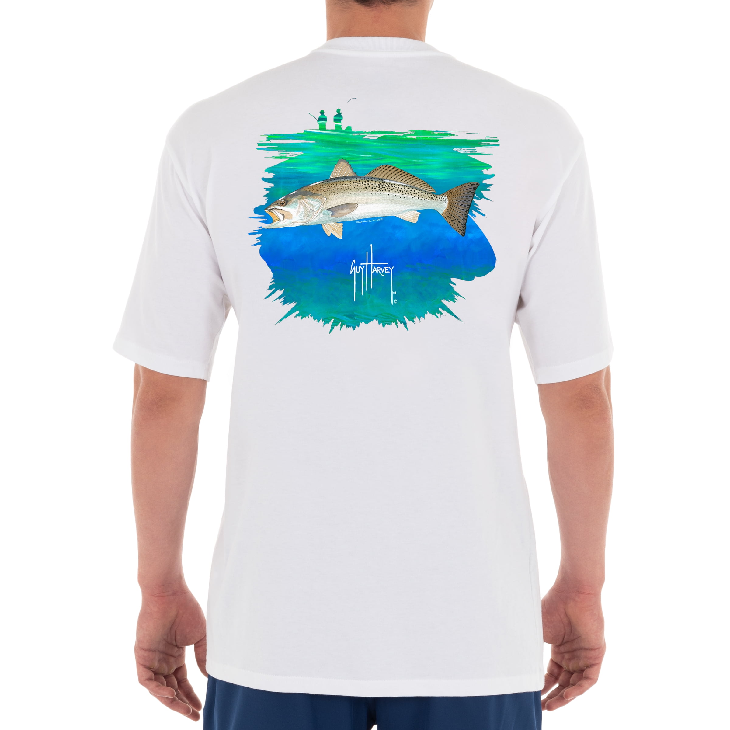 Guy Harvey Men's Inshore Catch Trout Short Sleeve White T-Shirt 