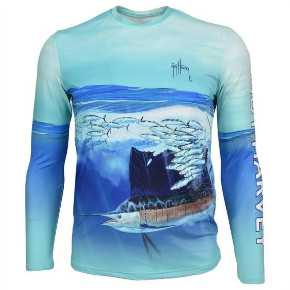Guy Harvey Men's Long Sleeve UPF 50 Sail Patrol Performance Fishing Tee | Bottle Glass