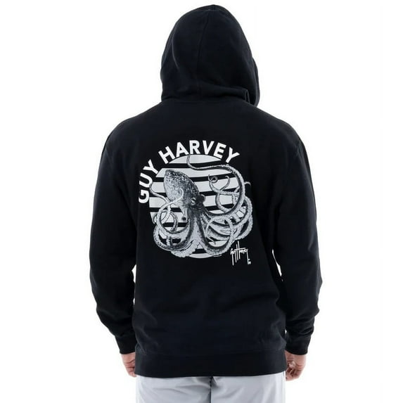 Guy Harvey Men's Octopus Fleece Hoodie - Black Medium