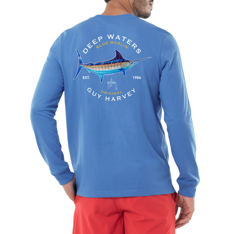 Guy Harvey Men’s Offshore Fish Collection Long Sleeve T-Shirt - Azure Blue  Small