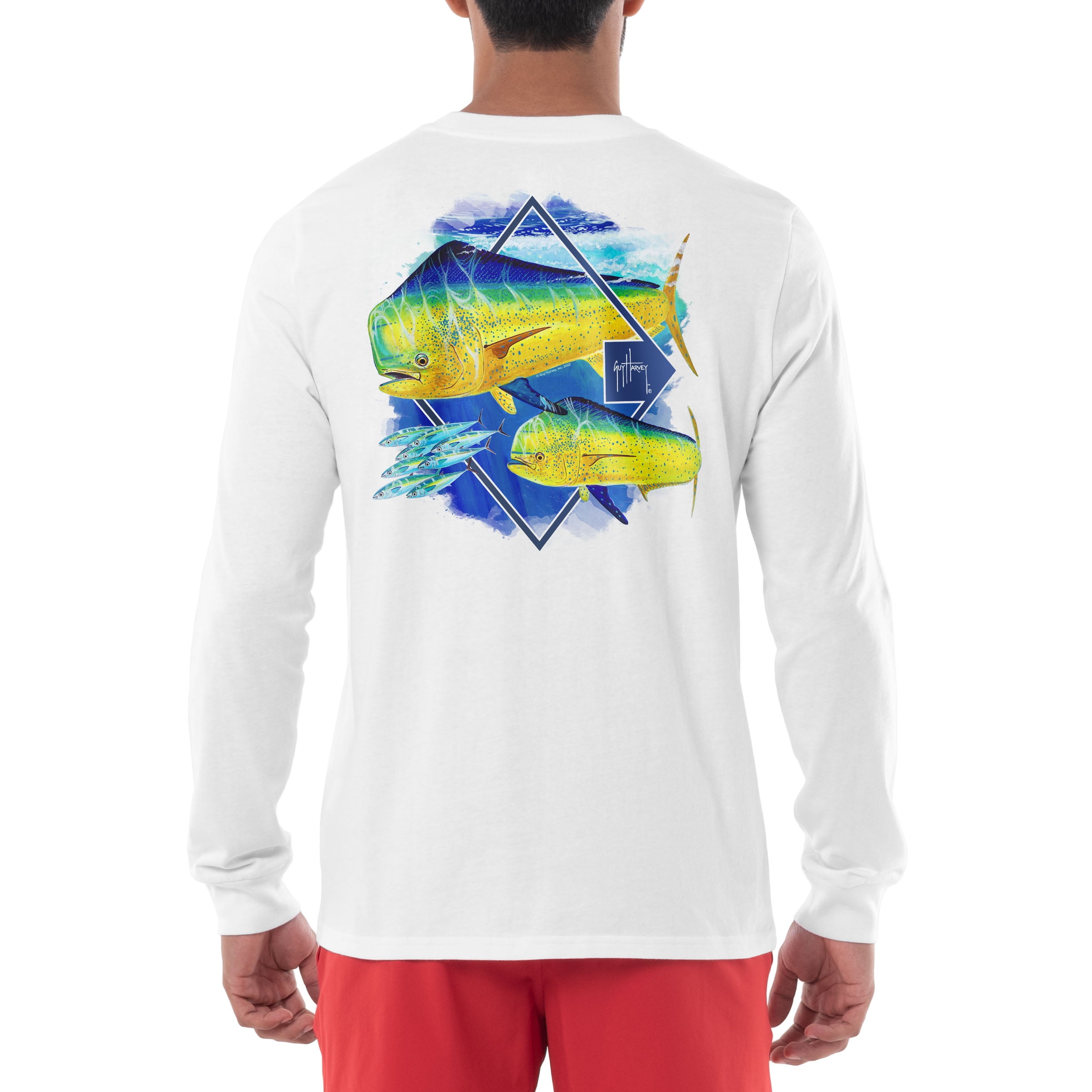 Guy Harvey Men's Offshore Fish Collection Long Sleeve T-Shirt - Bright  White X Large 