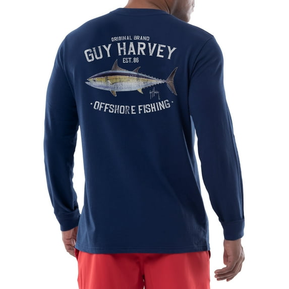 Guy Harvey Menâs Offshore Fish Collection Long Sleeve T-Shirt - Estate Blue 2X Large